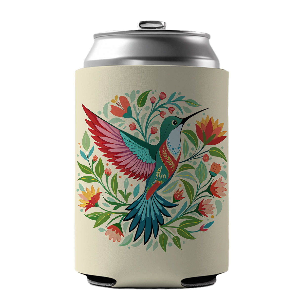 Hummingbird Floral Flowers Can Cooler Beer Soda Drink Insulated Holder Sleeve Hugger