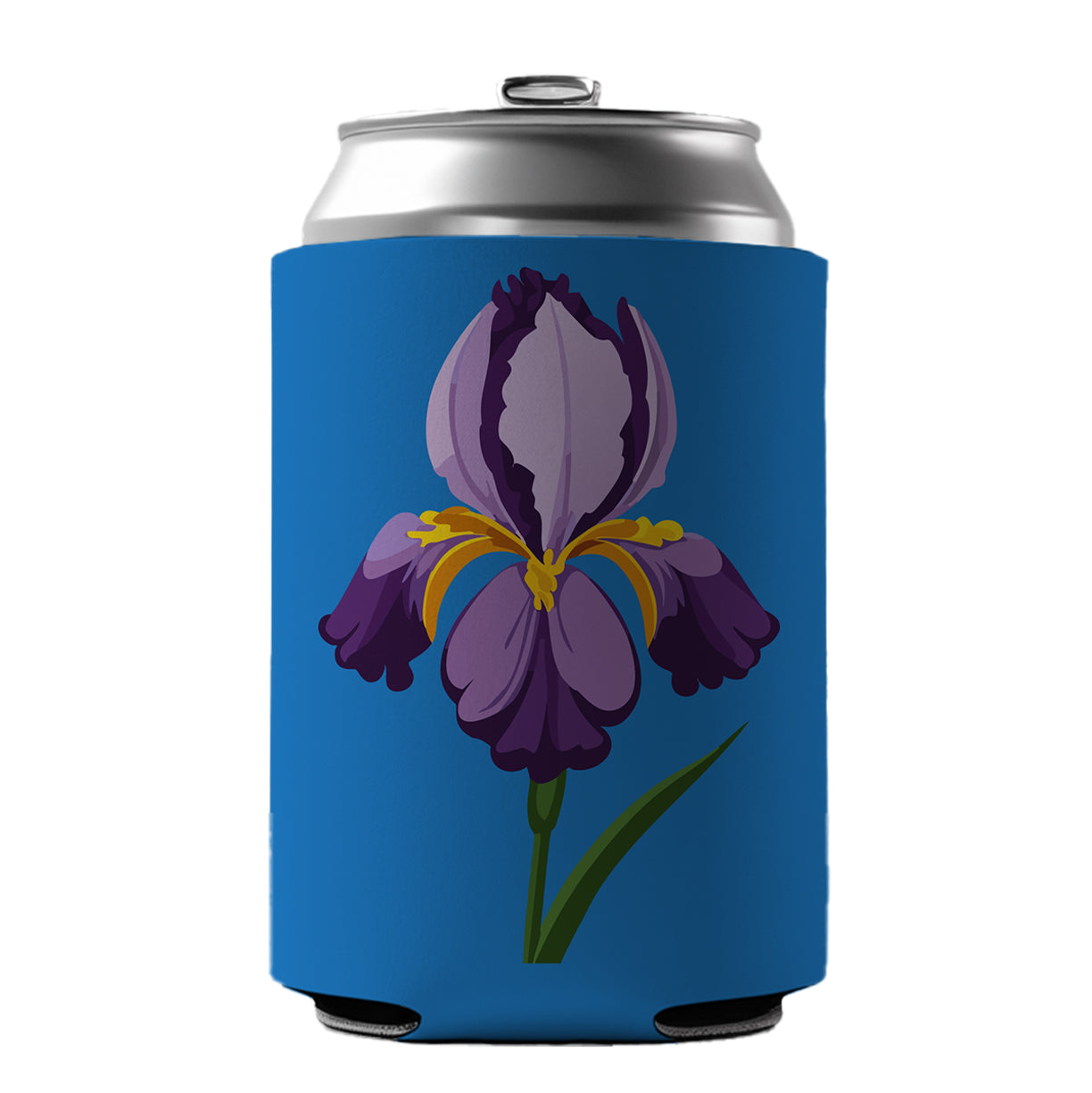 Iris Bearded Purple Flower Can Cooler Beer Soda Drink Insulated Holder Sleeve Hugger