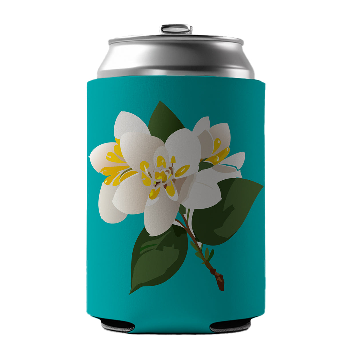 Jasmine White Flowers Can Cooler Beer Soda Drink Insulated Holder Sleeve Hugger