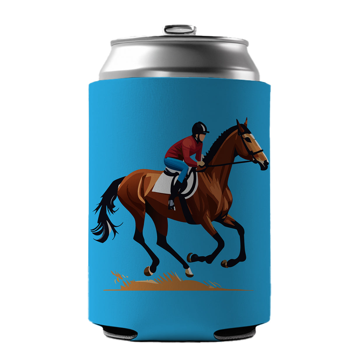 Jockey Riding Horse Racing Man Can Cooler Beer Soda Drink Insulated Holder Sleeve Hugger