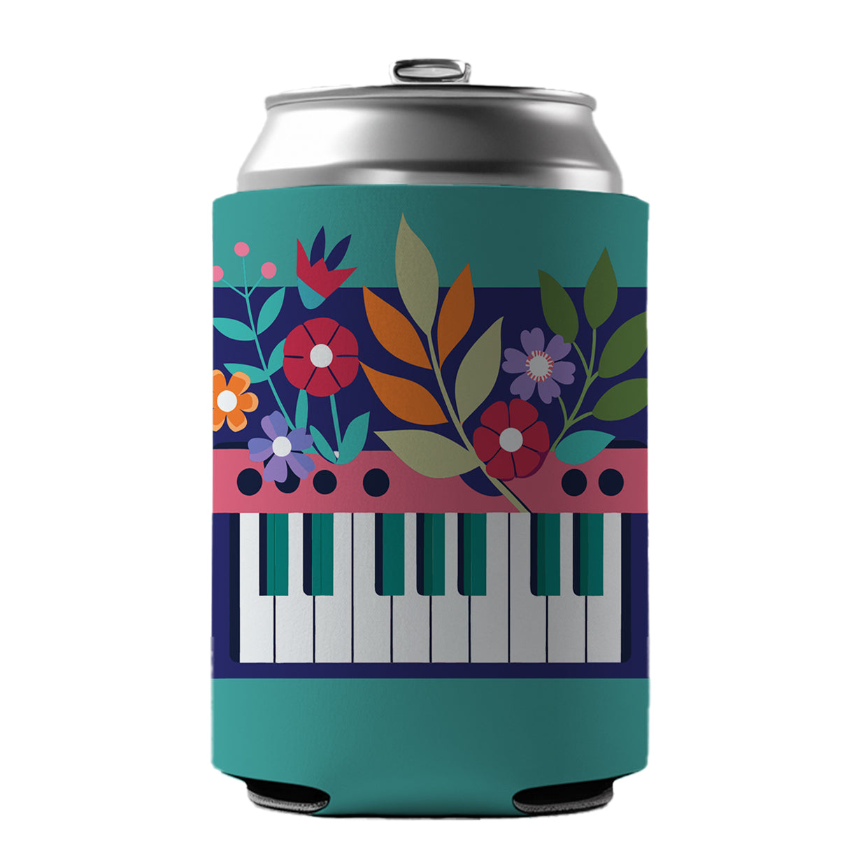 Keyboard Piano Music Floral Motif Can Cooler Beer Soda Drink Insulated Holder Sleeve Hugger