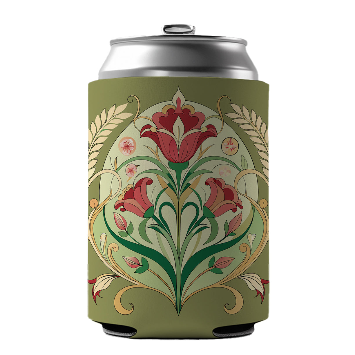 Light Floral Art Nouveau Flowers Elegant Can Cooler Beer Soda Drink Insulated Holder Sleeve Hugger