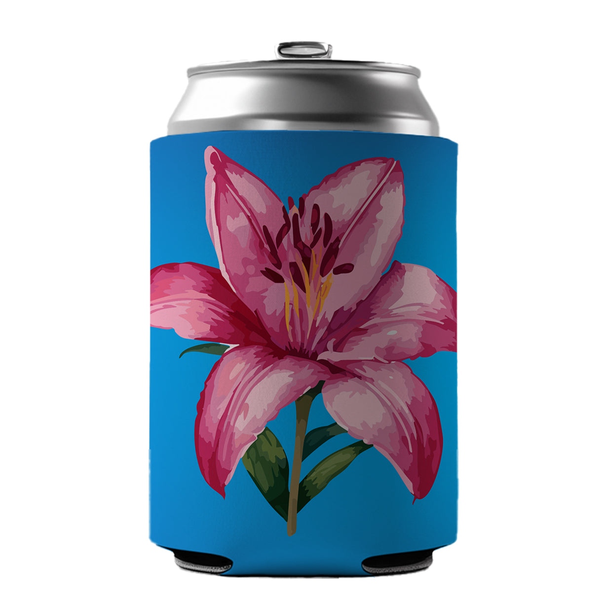Lily Pink Flower Can Cooler Beer Soda Drink Insulated Holder Sleeve Hugger