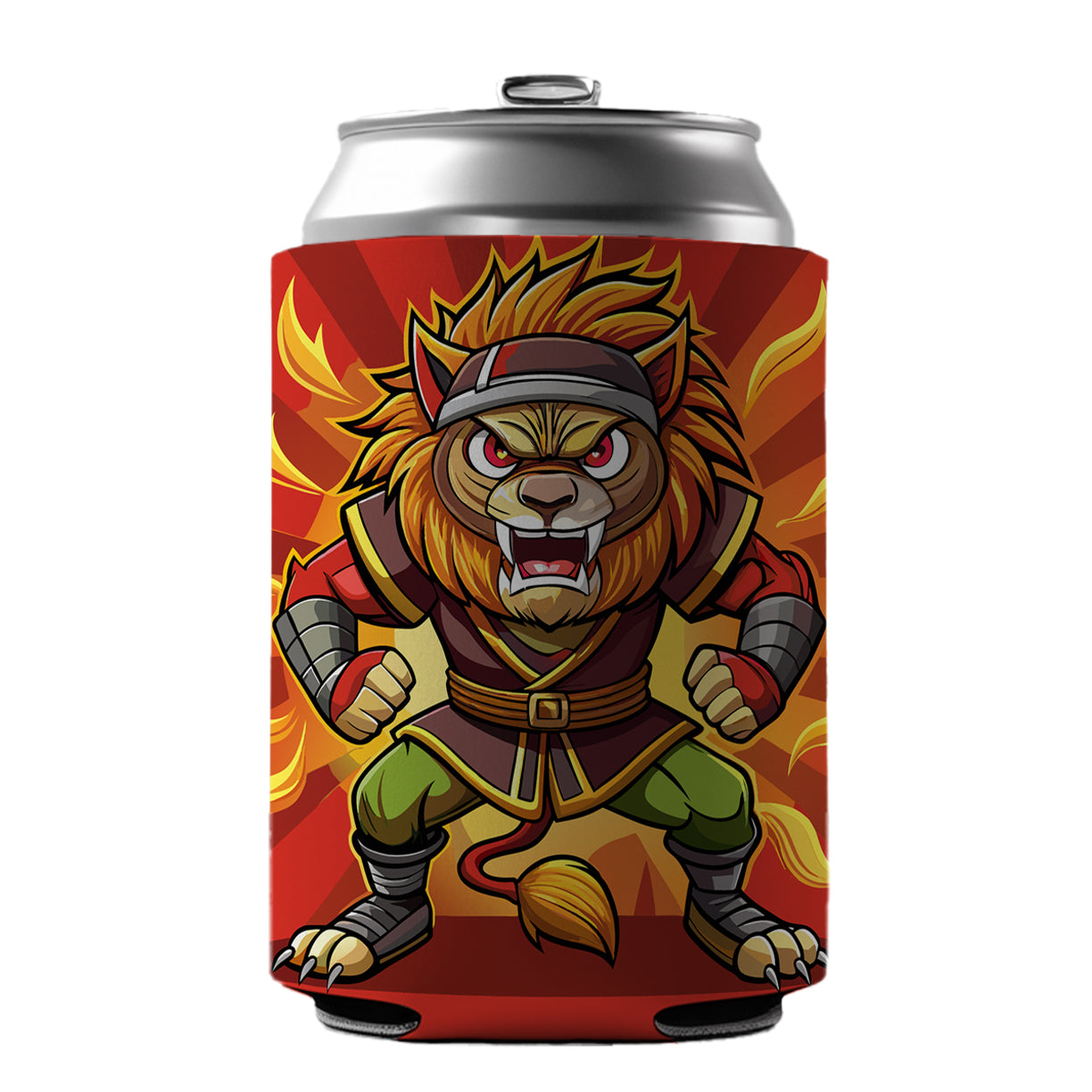 Lion Ninja Fighting Warrior Can Cooler Beer Soda Drink Insulated Holder Sleeve Hugger