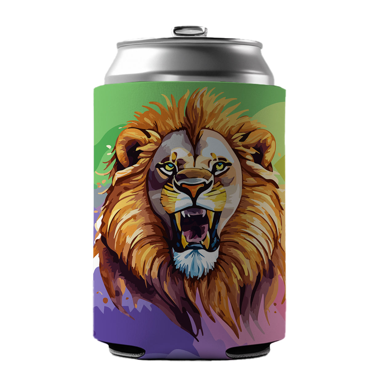 Lion Roaring Male Watercolor Can Cooler Beer Soda Drink Insulated Holder Sleeve Hugger