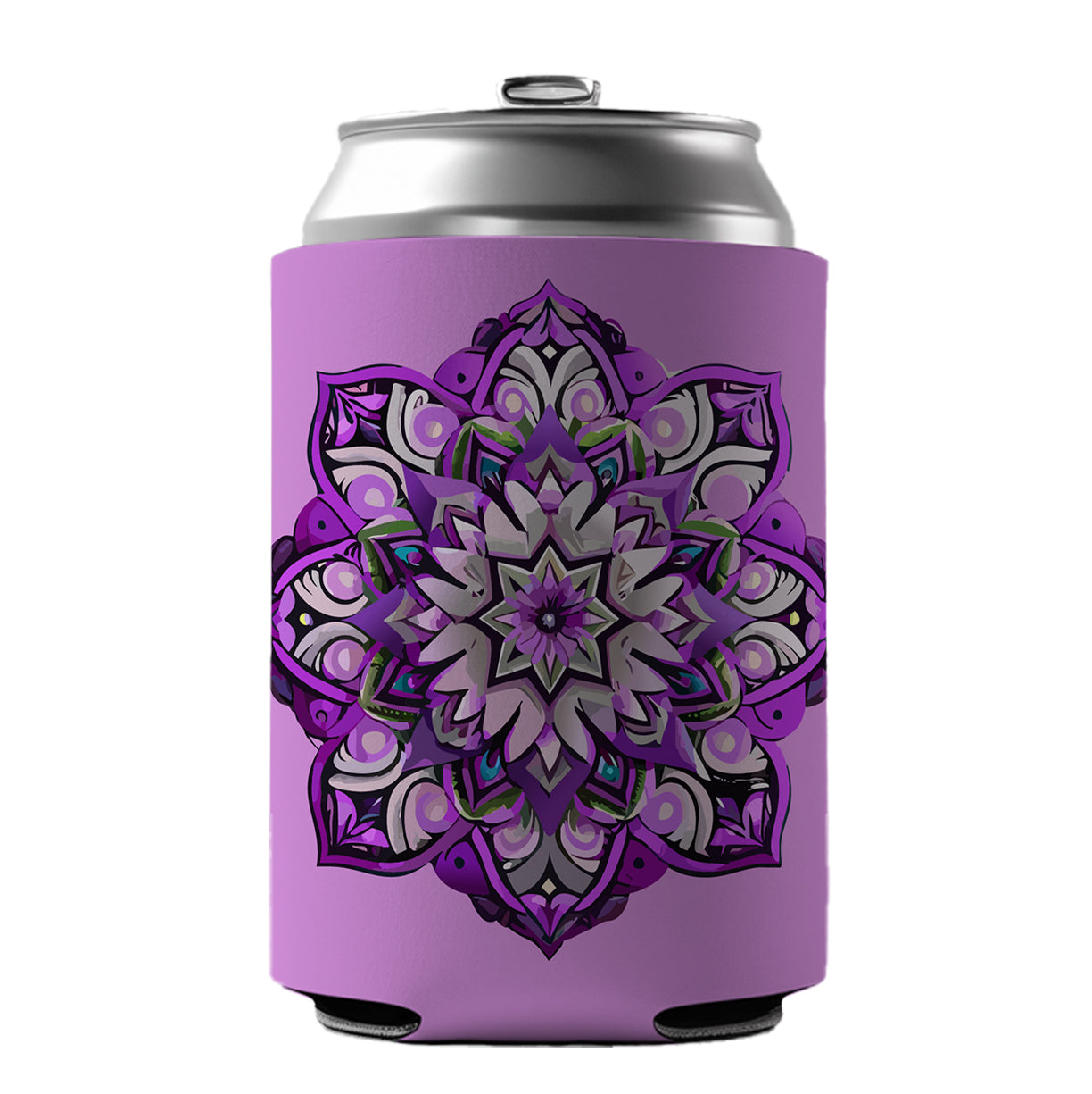 Mandala Purple Can Cooler Beer Soda Drink Insulated Holder Sleeve Hugger