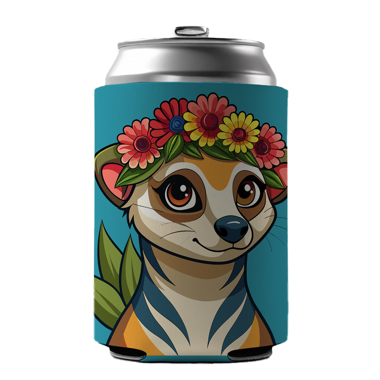 Meerkat Floral Flowers Can Cooler Beer Soda Drink Insulated Holder Sleeve Hugger