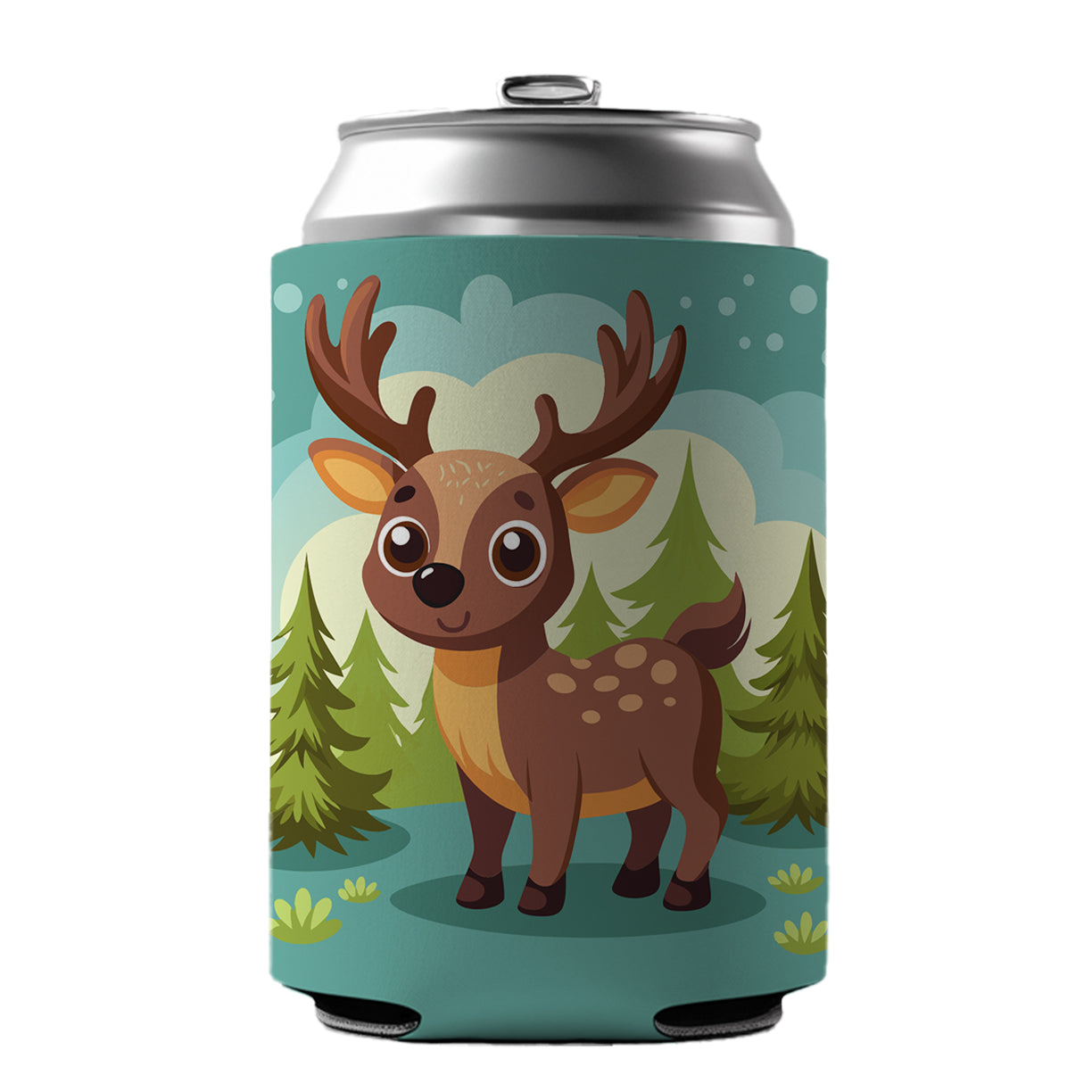 Moose Cute in Forest Can Cooler Beer Soda Drink Insulated Holder Sleeve Hugger