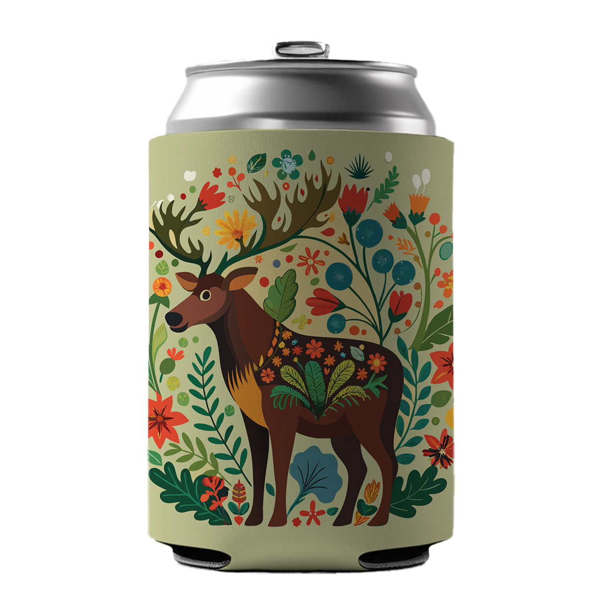 Moose Floral Flowers Can Cooler Beer Soda Drink Insulated Holder Sleeve Hugger