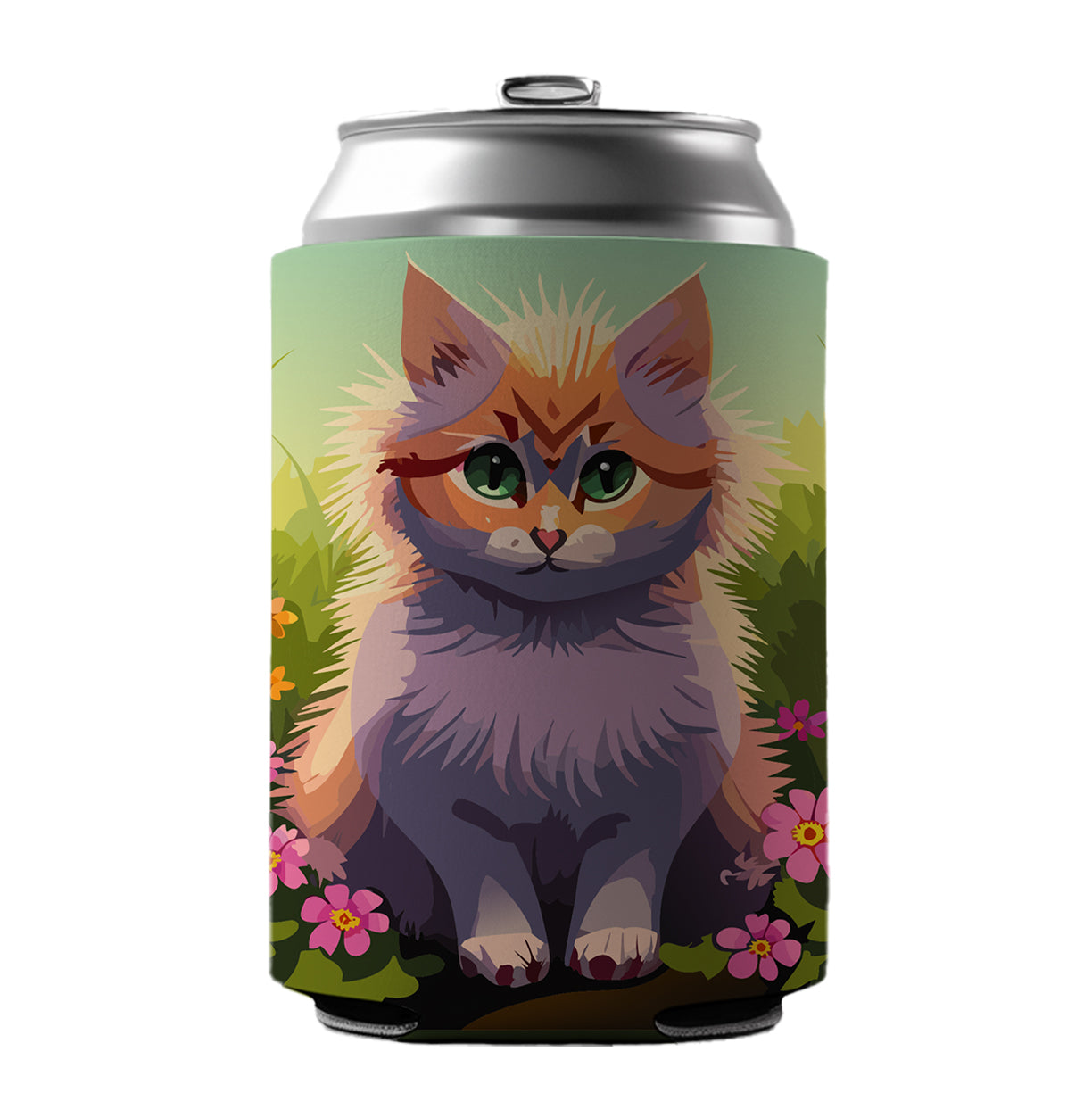 Munchkin Cat in Flower Garden Can Cooler Beer Soda Drink Insulated Holder Sleeve Hugger