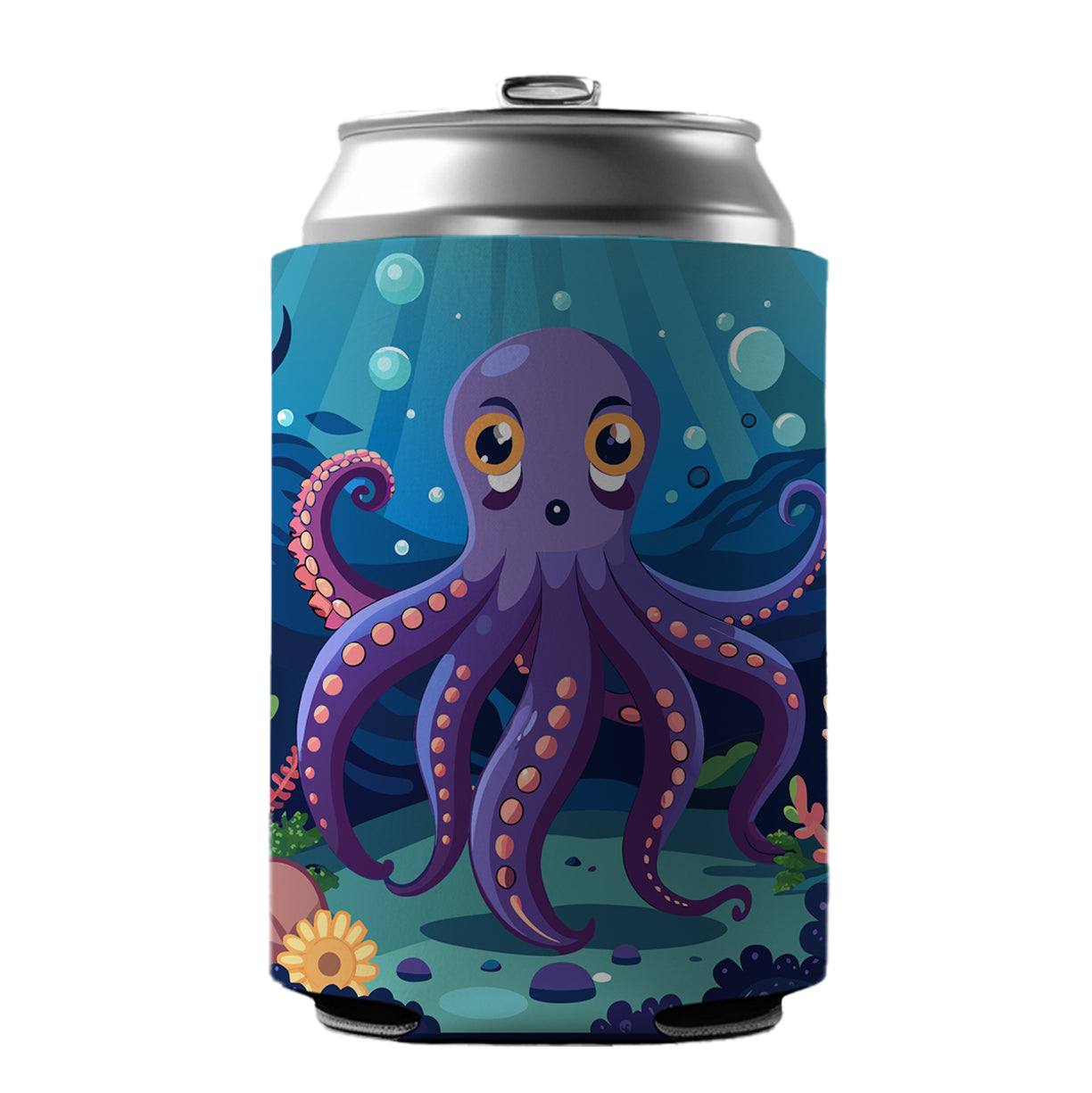 Octopus in Ocean Cute Can Cooler Beer Soda Drink Insulated Holder Sleeve Hugger