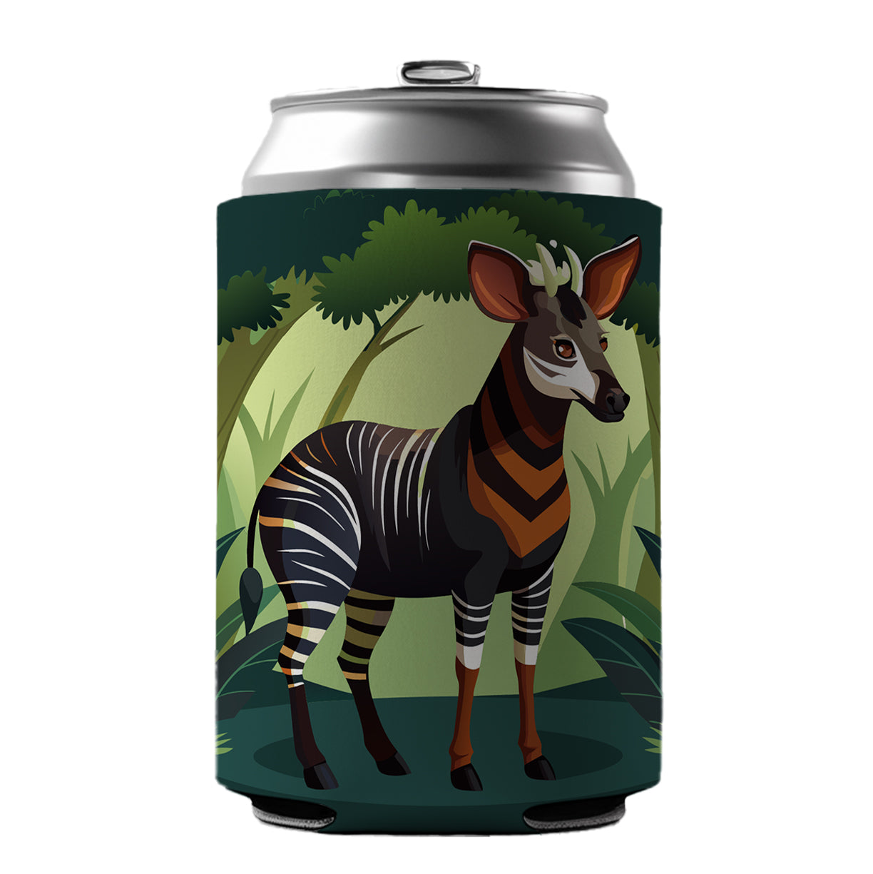 Okapi Forest Zebra Giraffe Can Cooler Beer Soda Drink Insulated Holder Sleeve Hugger