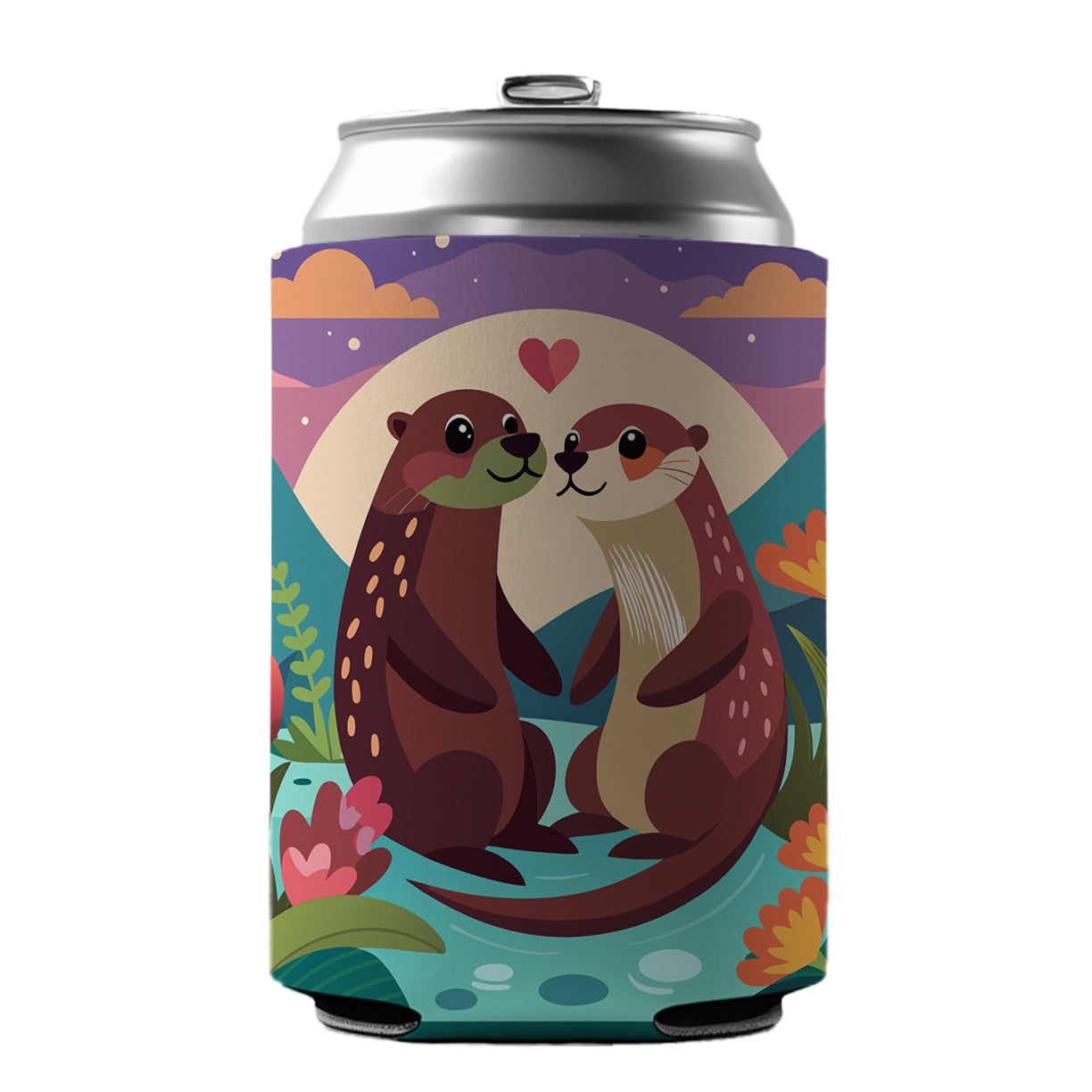 Otters in Love Anniversary Wedding Valentines Day Can Cooler Beer Soda Drink Insulated Holder Sleeve Hugger
