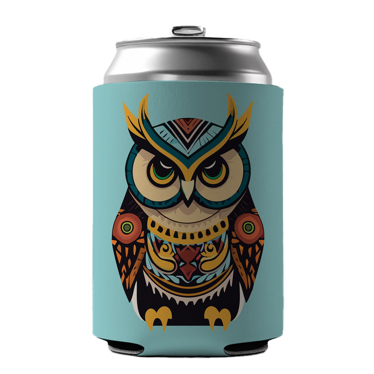 Owl Tribal Colorful Bird Can Cooler Beer Soda Drink Insulated Holder Sleeve Hugger