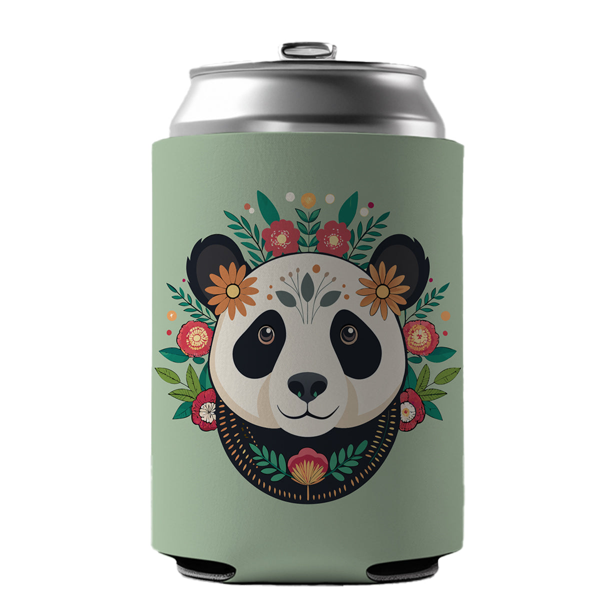Panda Head Floral Flowers Can Cooler Beer Soda Drink Insulated Holder Sleeve Hugger