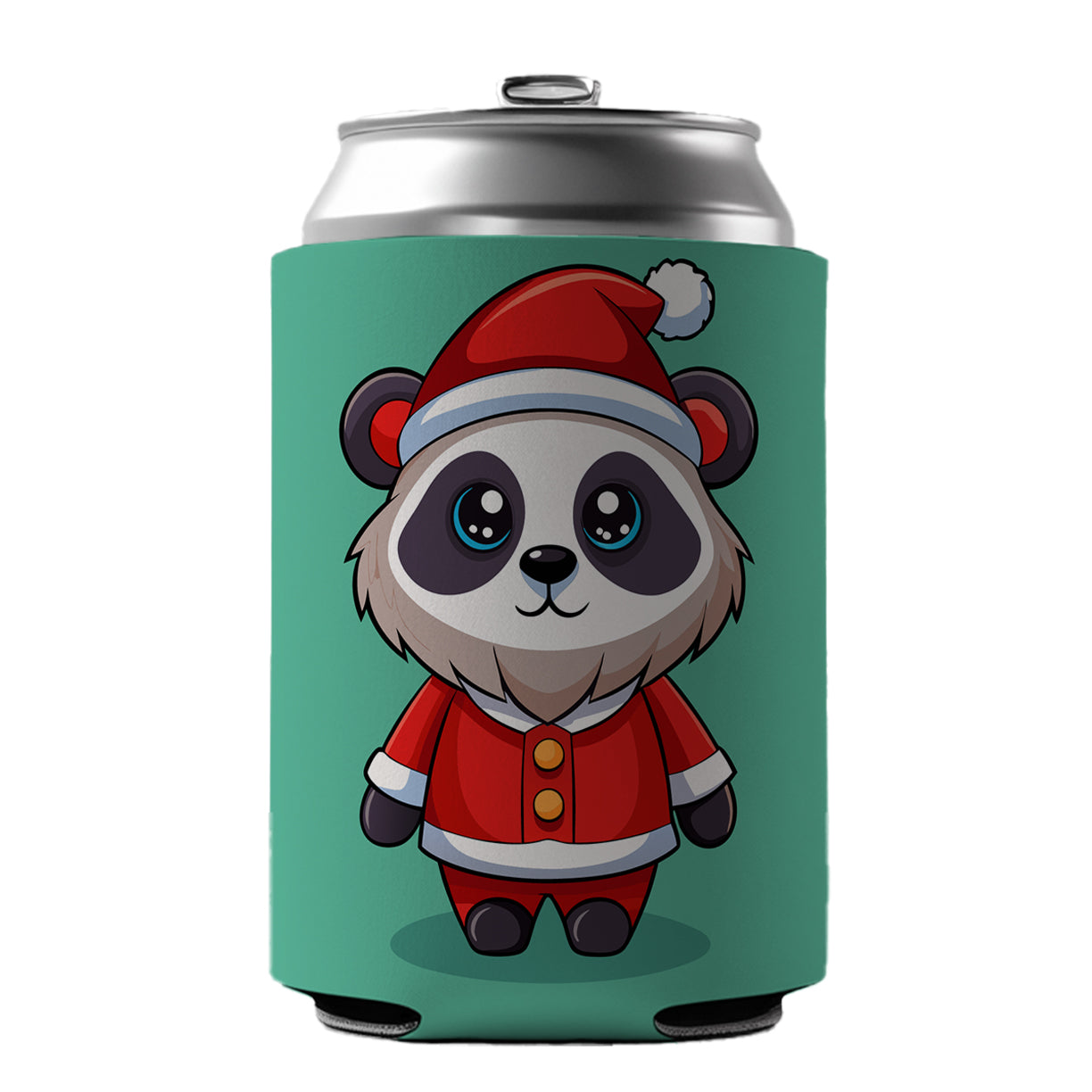 Panda Santa Christmas Can Cooler Beer Soda Drink Insulated Holder Sleeve Hugger
