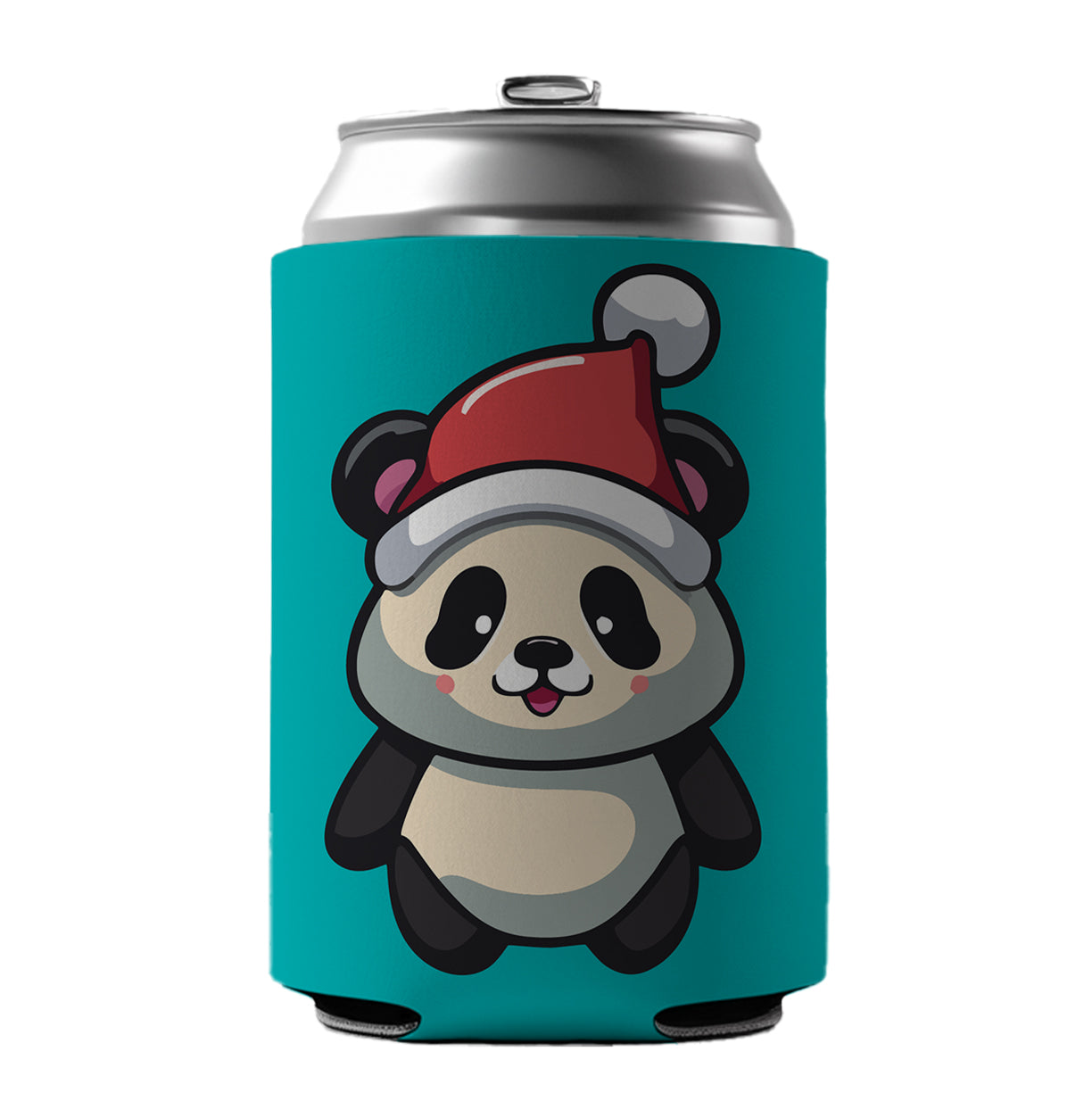 Panda Wearing Santa Hat Christmas Can Cooler Beer Soda Drink Insulated Holder Sleeve Hugger