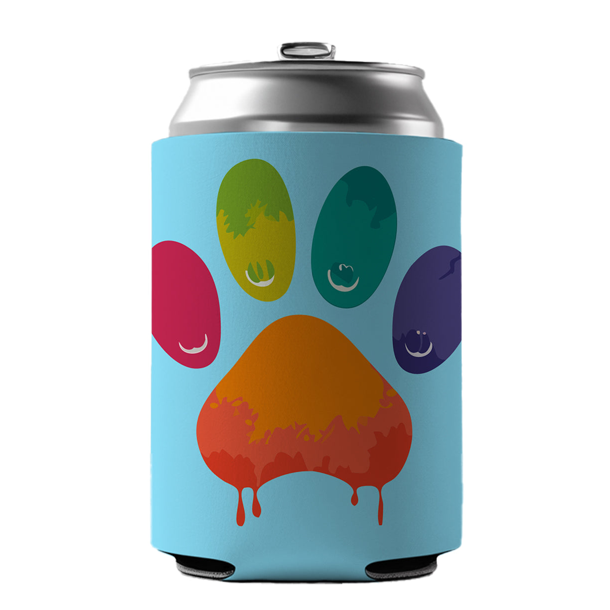 Paw Print Rainbow Dogs Cats Can Cooler Beer Soda Drink Insulated Holder Sleeve Hugger