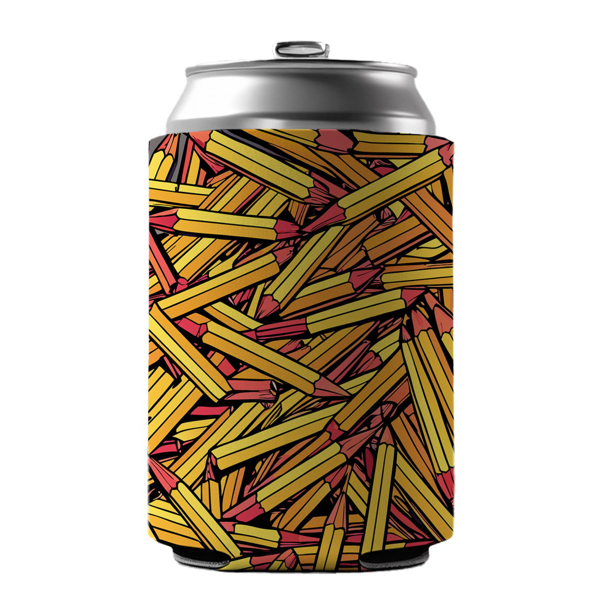 Pencils Piles School Teacher Pattern Can Cooler Beer Soda Drink Insulated Holder Sleeve Hugger