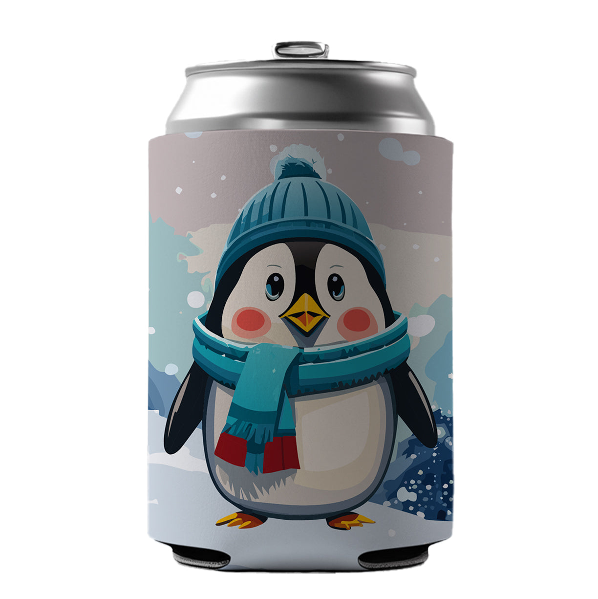 Penguin Winter Wearing Hat Scarf Cute Can Cooler Beer Soda Drink Insulated Holder Sleeve Hugger
