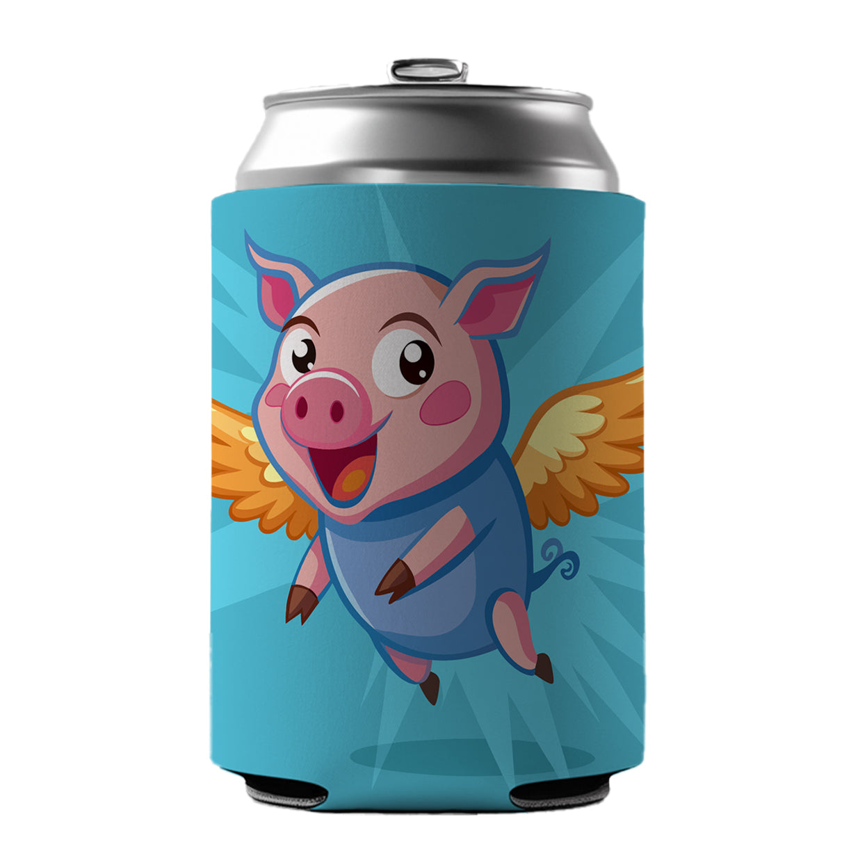 Pig Flying Silly Funny Can Cooler Beer Soda Drink Insulated Holder Sleeve Hugger
