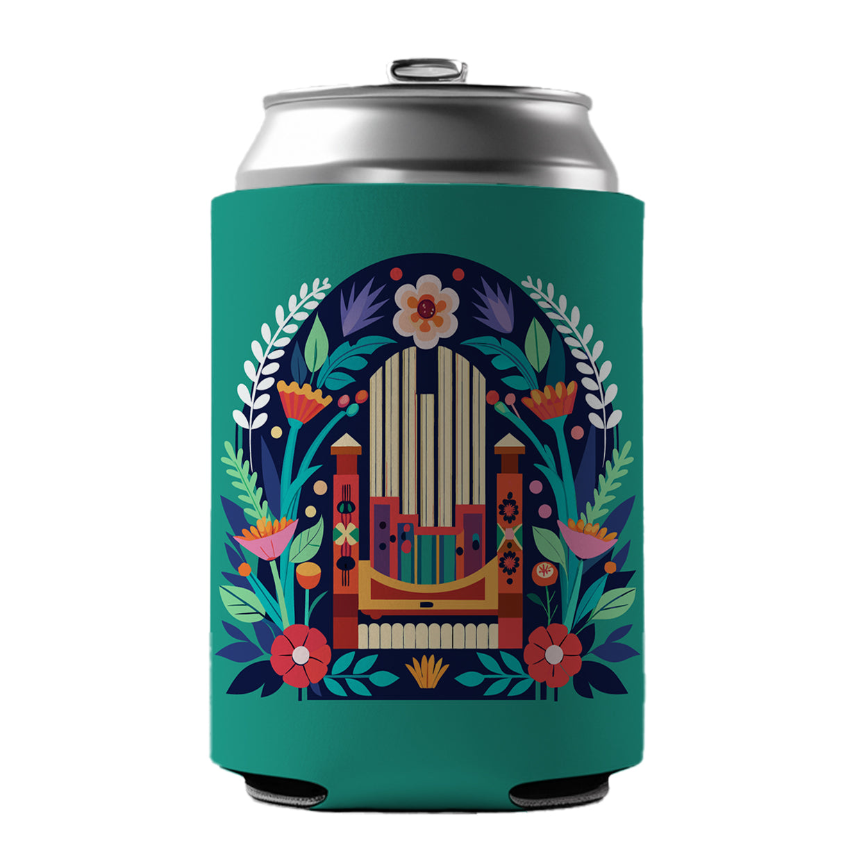 Pipe Organ Music Floral Motif Can Cooler Beer Soda Drink Insulated Holder Sleeve Hugger
