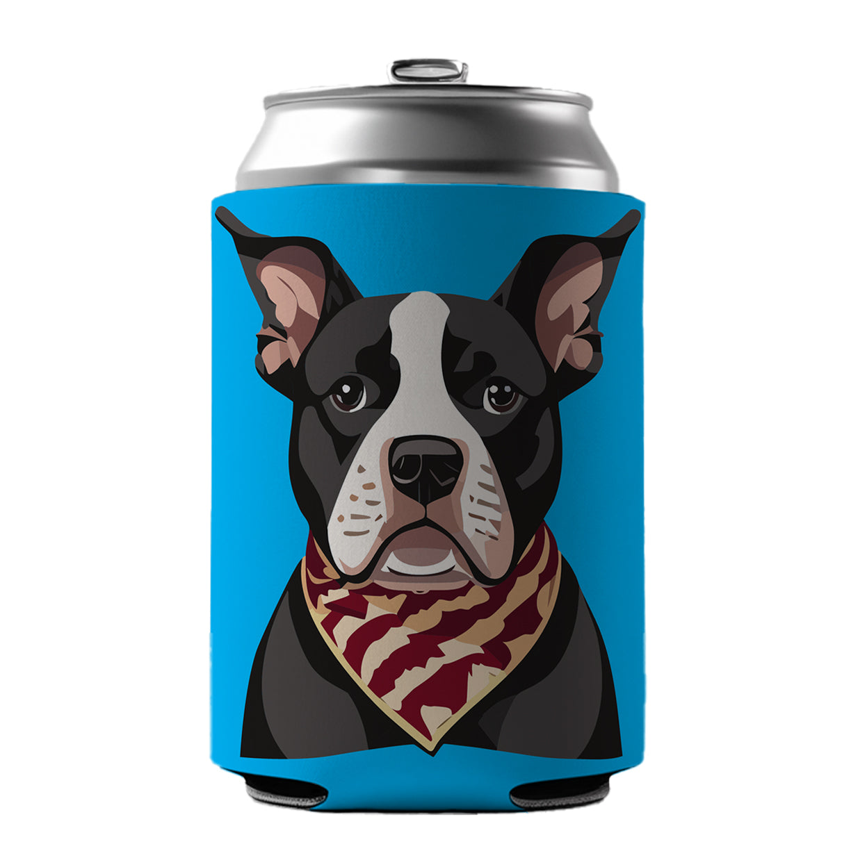 Pit Bull Dog Wearing Bandana Can Cooler Beer Soda Drink Insulated Holder Sleeve Hugger