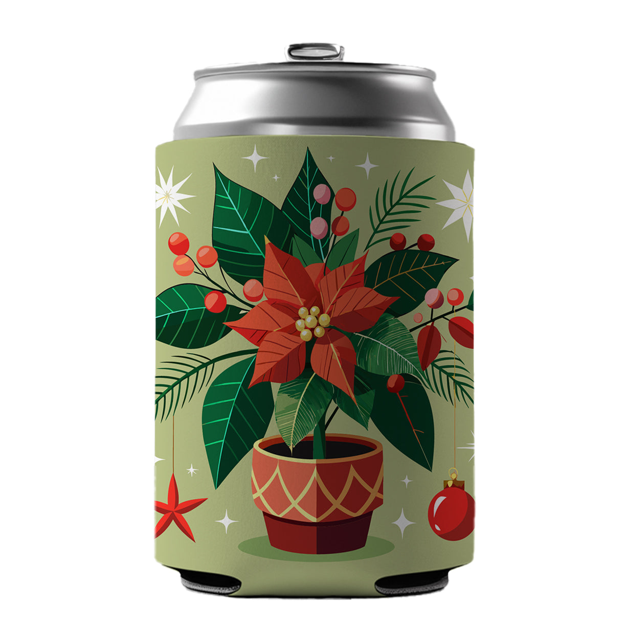 Poinsettia Plant Christmas Beautiful Can Cooler Beer Soda Drink Insulated Holder Sleeve Hugger
