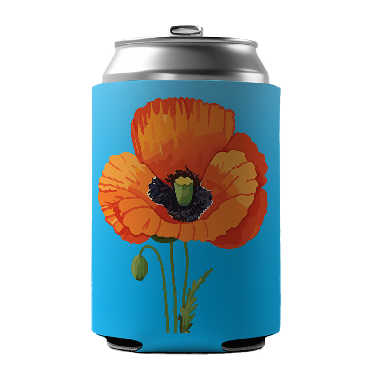 Poppy Flower Orange Can Cooler Beer Soda Drink Insulated Holder Sleeve Hugger