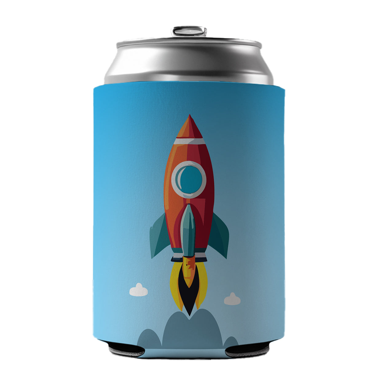 Rocket Ship Blasting Off Can Cooler Beer Soda Drink Insulated Holder Sleeve Hugger