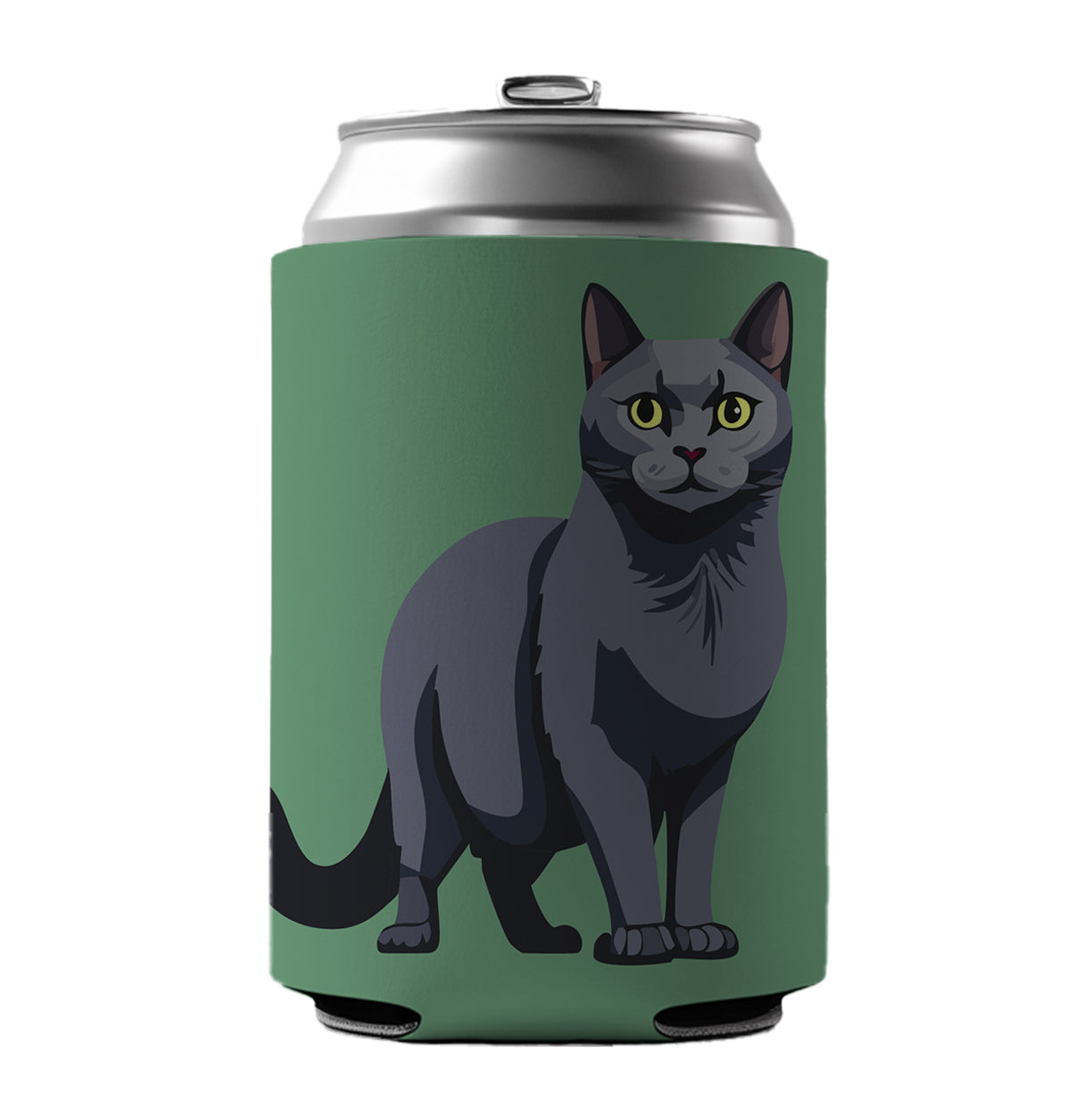 Russian Blue Cat Standing Can Cooler Beer Soda Drink Insulated Holder Sleeve Hugger