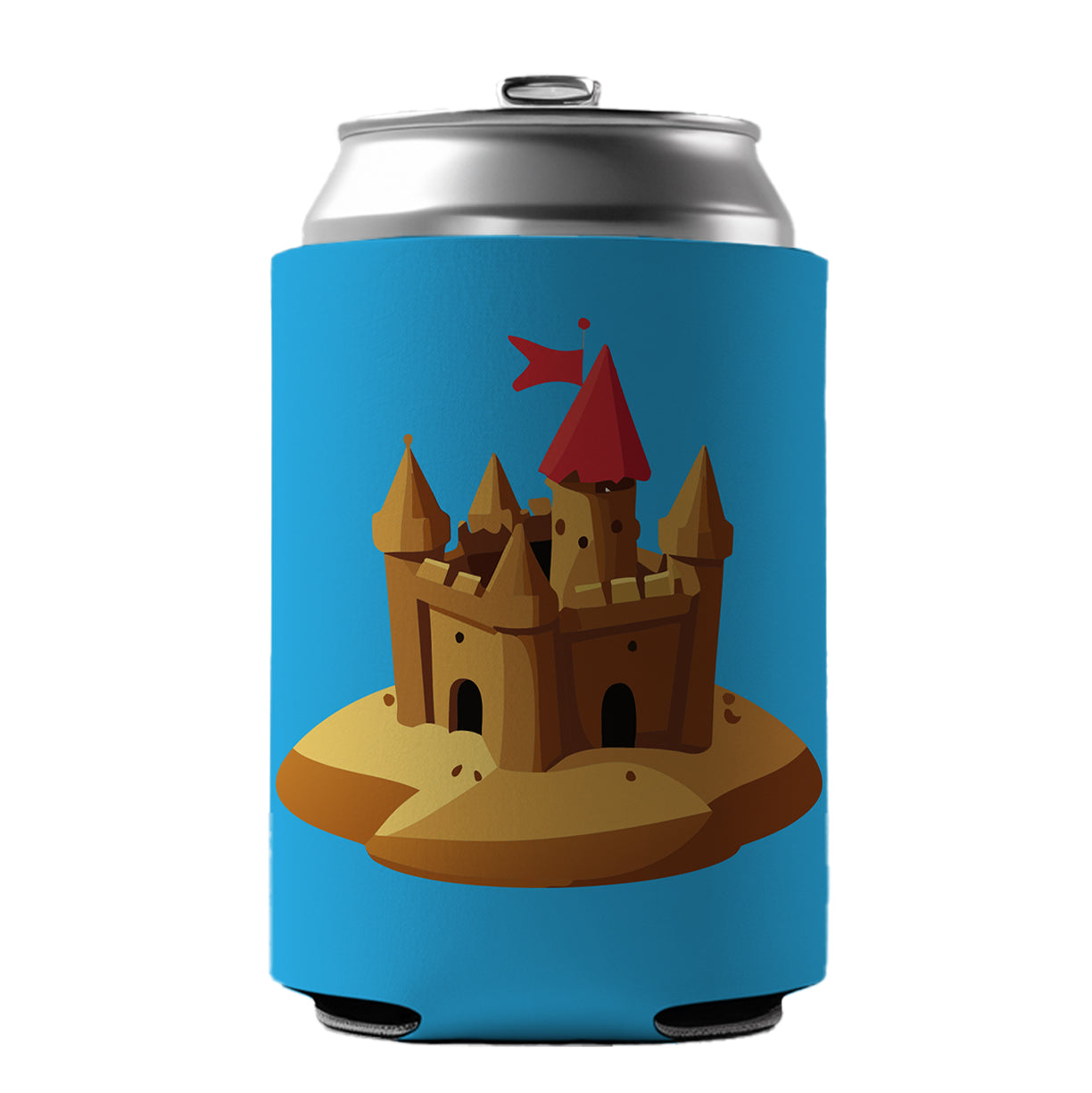 Sand Castle Beach Can Cooler Beer Soda Drink Insulated Holder Sleeve Hugger