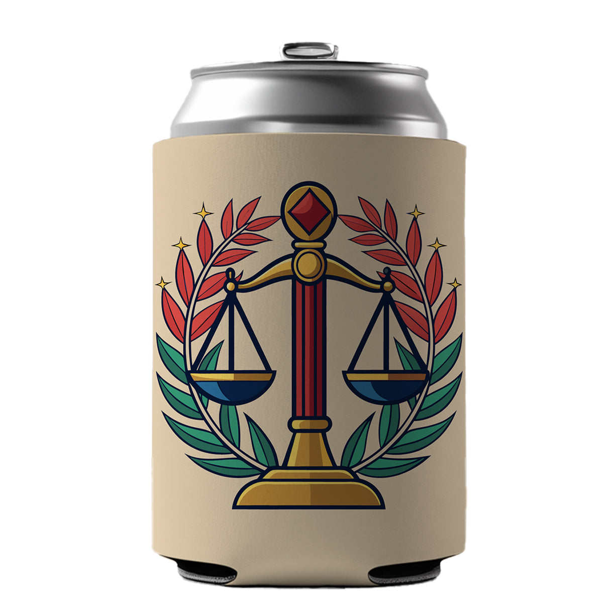 Scales of Justice Can Cooler Beer Soda Drink Insulated Holder Sleeve Hugger