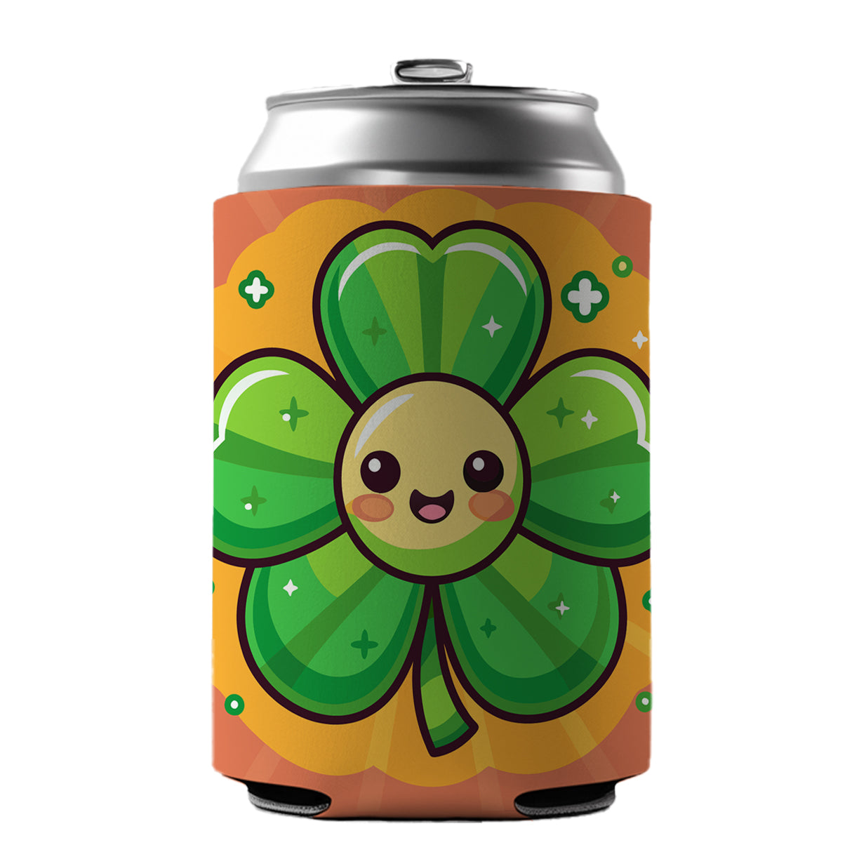 Shamrock Smiling Cute Can Cooler Beer Soda Drink Insulated Holder Sleeve Hugger