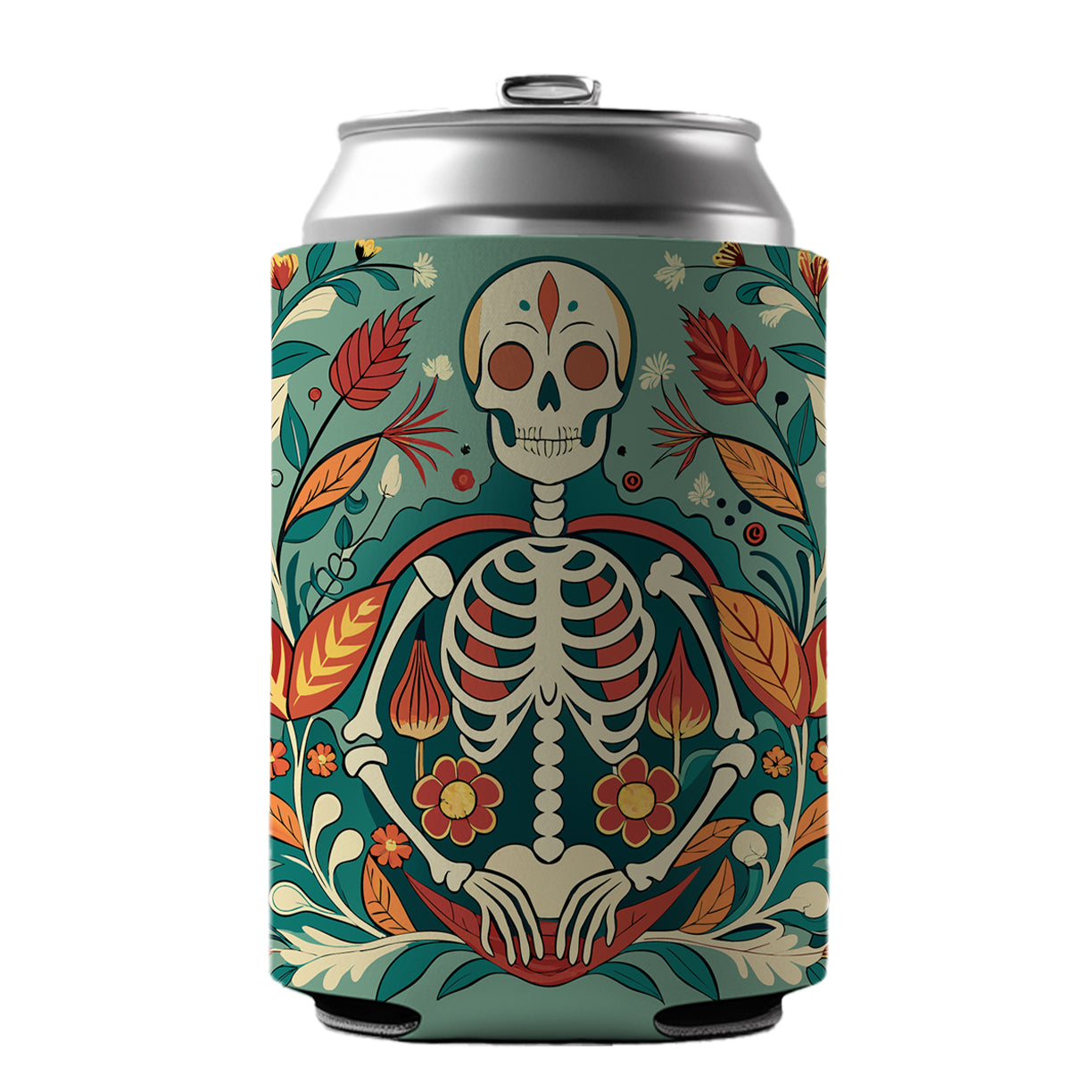 Skeleton Floral Art Nouveau Flowers Elegant Can Cooler Beer Soda Drink Insulated Holder Sleeve Hugger