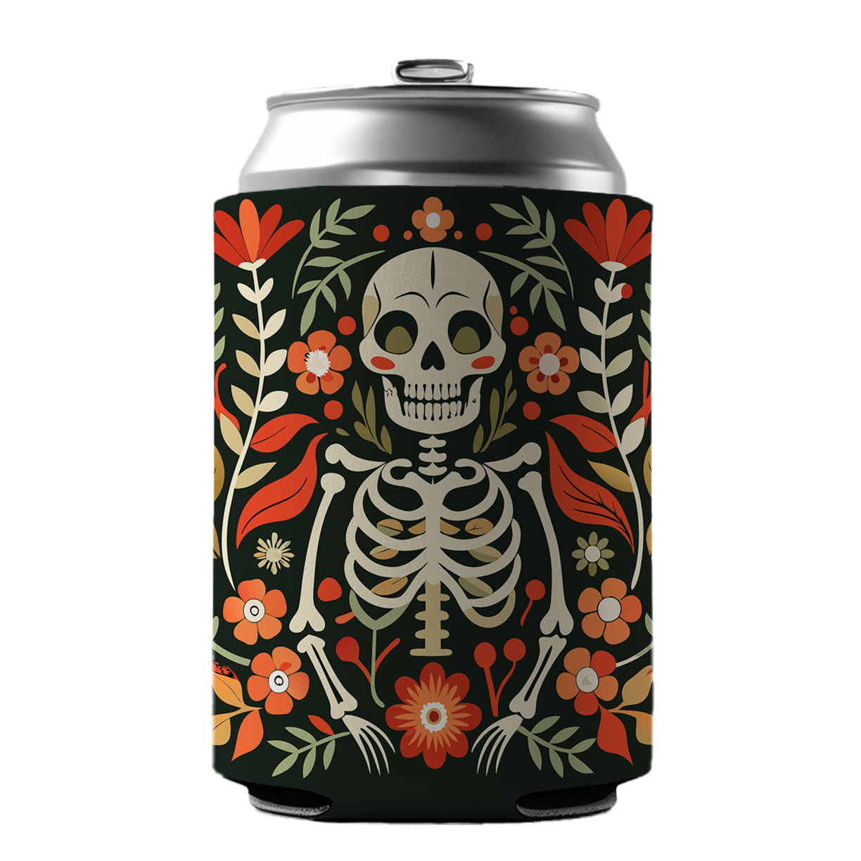 Skeleton Floral Flowers Can Cooler Beer Soda Drink Insulated Holder Sleeve Hugger
