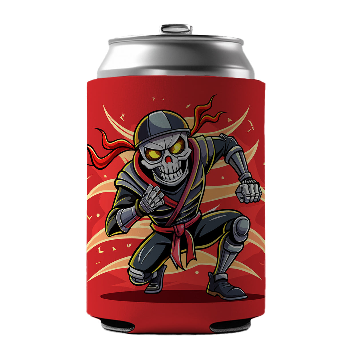 Skeleton Ninja Fighting Warrior Can Cooler Beer Soda Drink Insulated Holder Sleeve Hugger