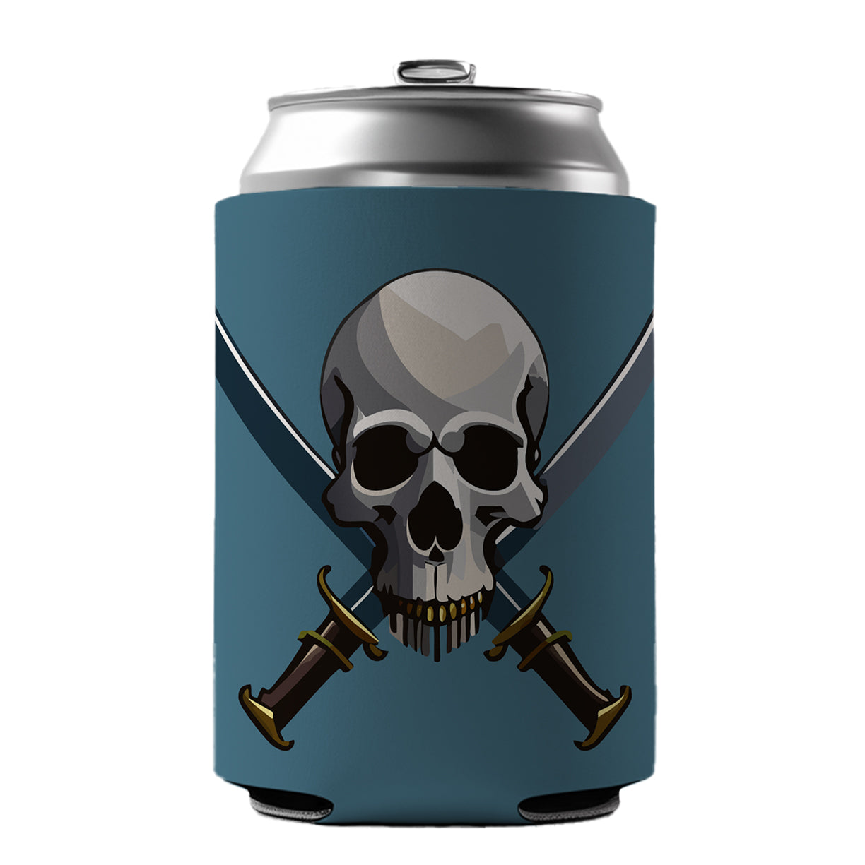 Skull Pirate Crossed Swords Can Cooler Beer Soda Drink Insulated Holder Sleeve Hugger