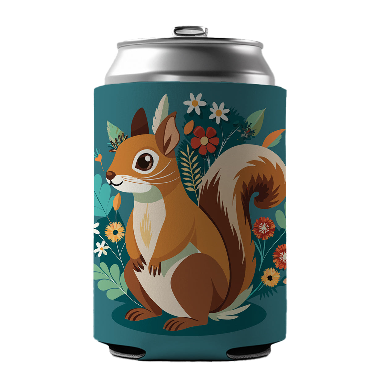 Squirrel Floral Flowers Can Cooler Beer Soda Drink Insulated Holder Sleeve Hugger