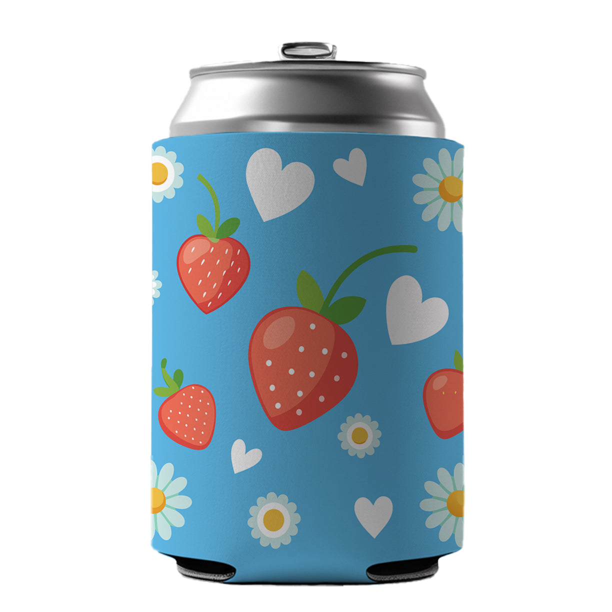 Strawberries Daisies Strawberry Daisy Hearts Can Cooler Beer Soda Drink Insulated Holder Sleeve Hugger