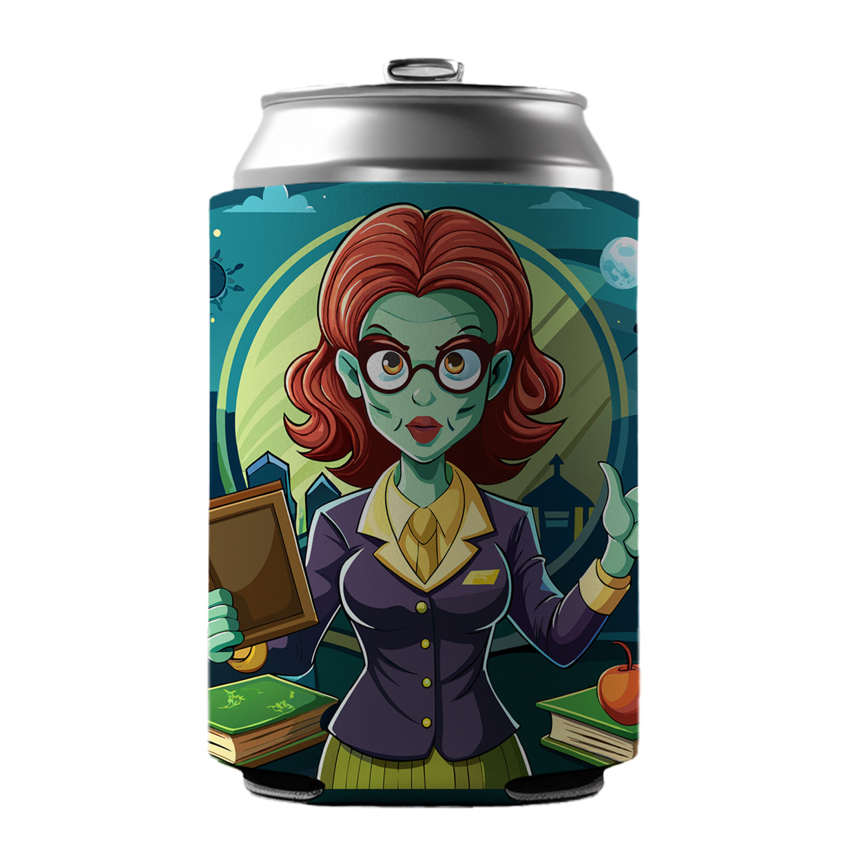 Teacher Zombie Woman Female Funny Can Cooler Beer Soda Drink Insulated Holder Sleeve Hugger