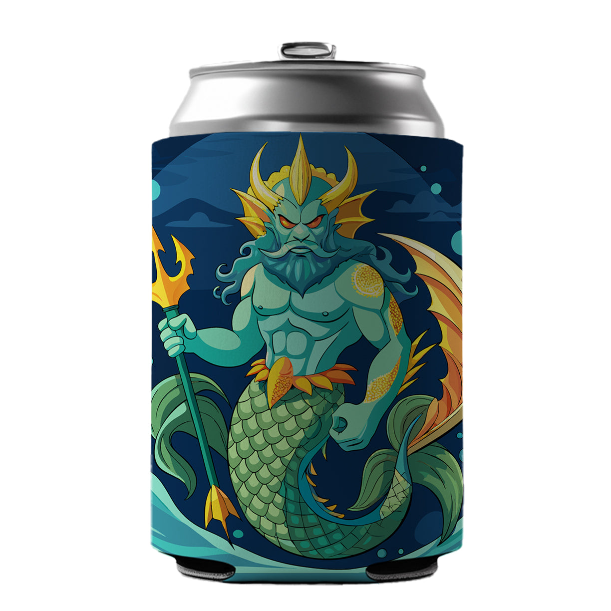 Triton Sea God Greek Mythology Can Cooler Beer Soda Drink Insulated Holder Sleeve Hugger