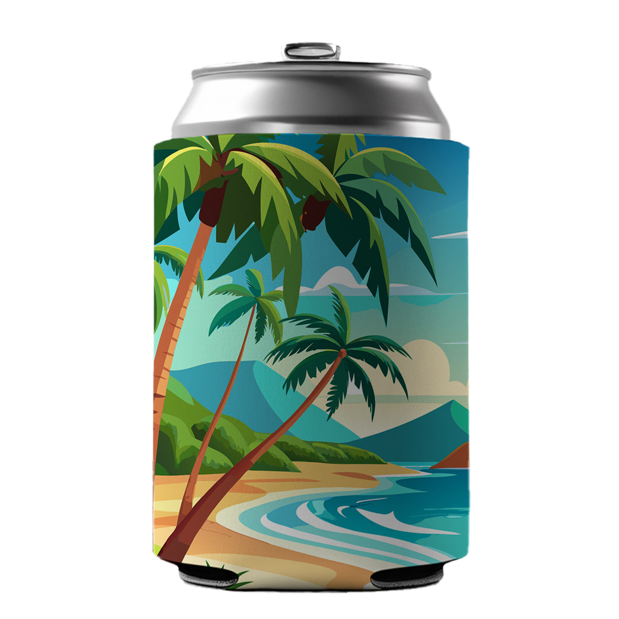 Tropical Beach Ocean Vacation Travel Can Cooler Beer Soda Drink Insulated Holder Sleeve Hugger