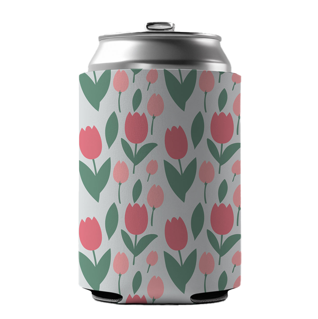 Tulips Pink Flowers Muted Pattern Can Cooler Beer Soda Drink Insulated Holder Sleeve Hugger
