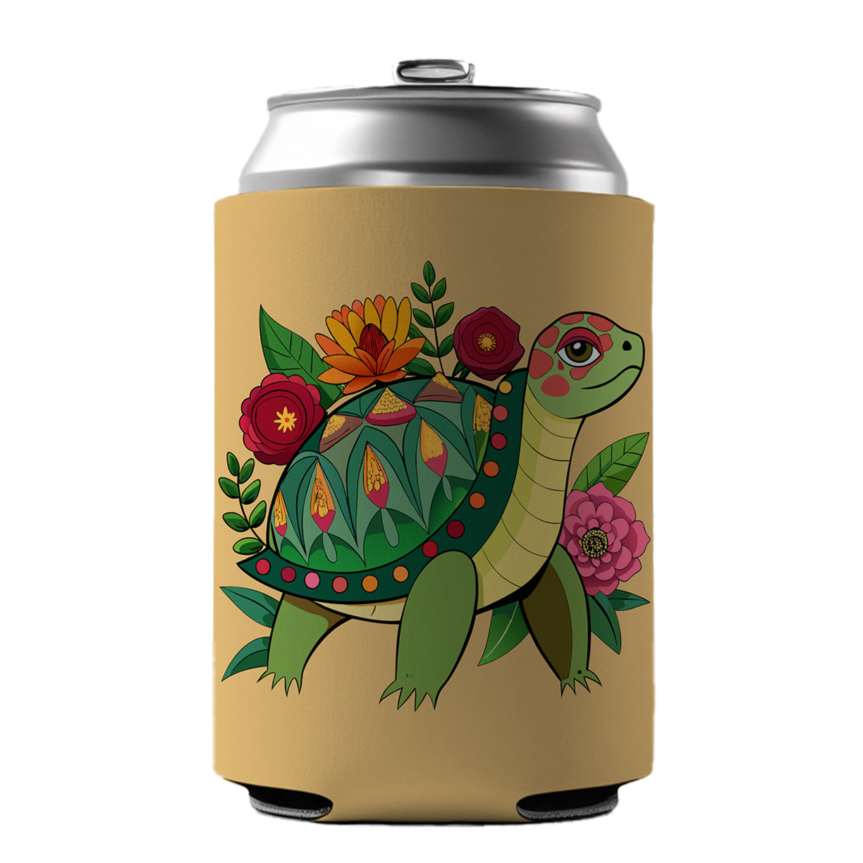 Turtle Floral Flowers Can Cooler Beer Soda Drink Insulated Holder Sleeve Hugger