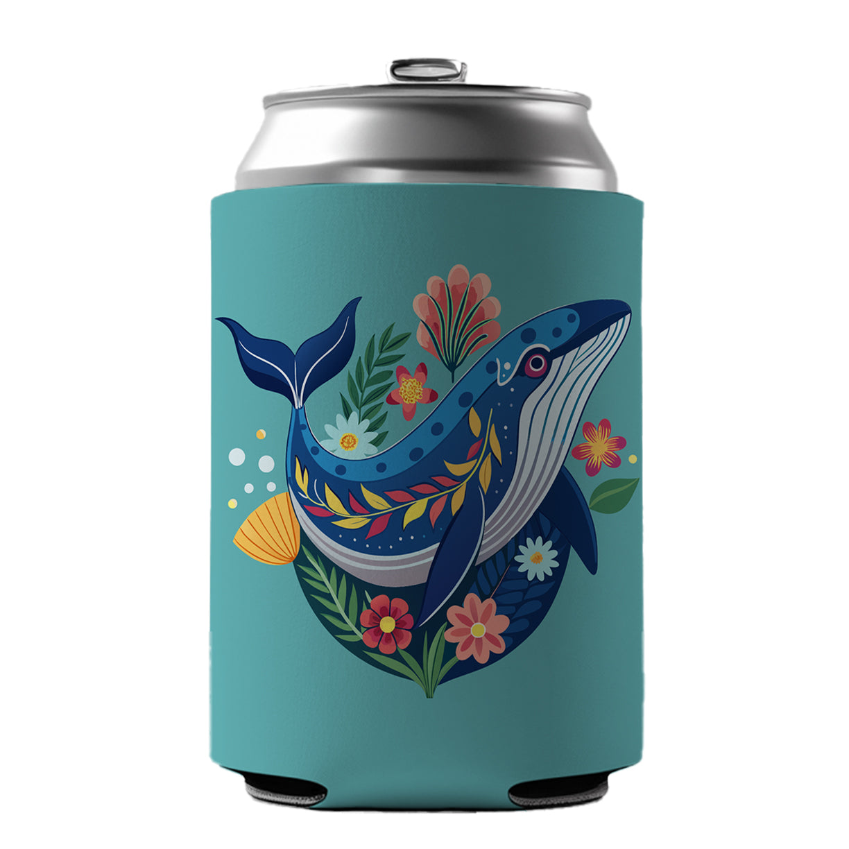 Whale Floral Flowers Can Cooler Beer Soda Drink Insulated Holder Sleeve Hugger