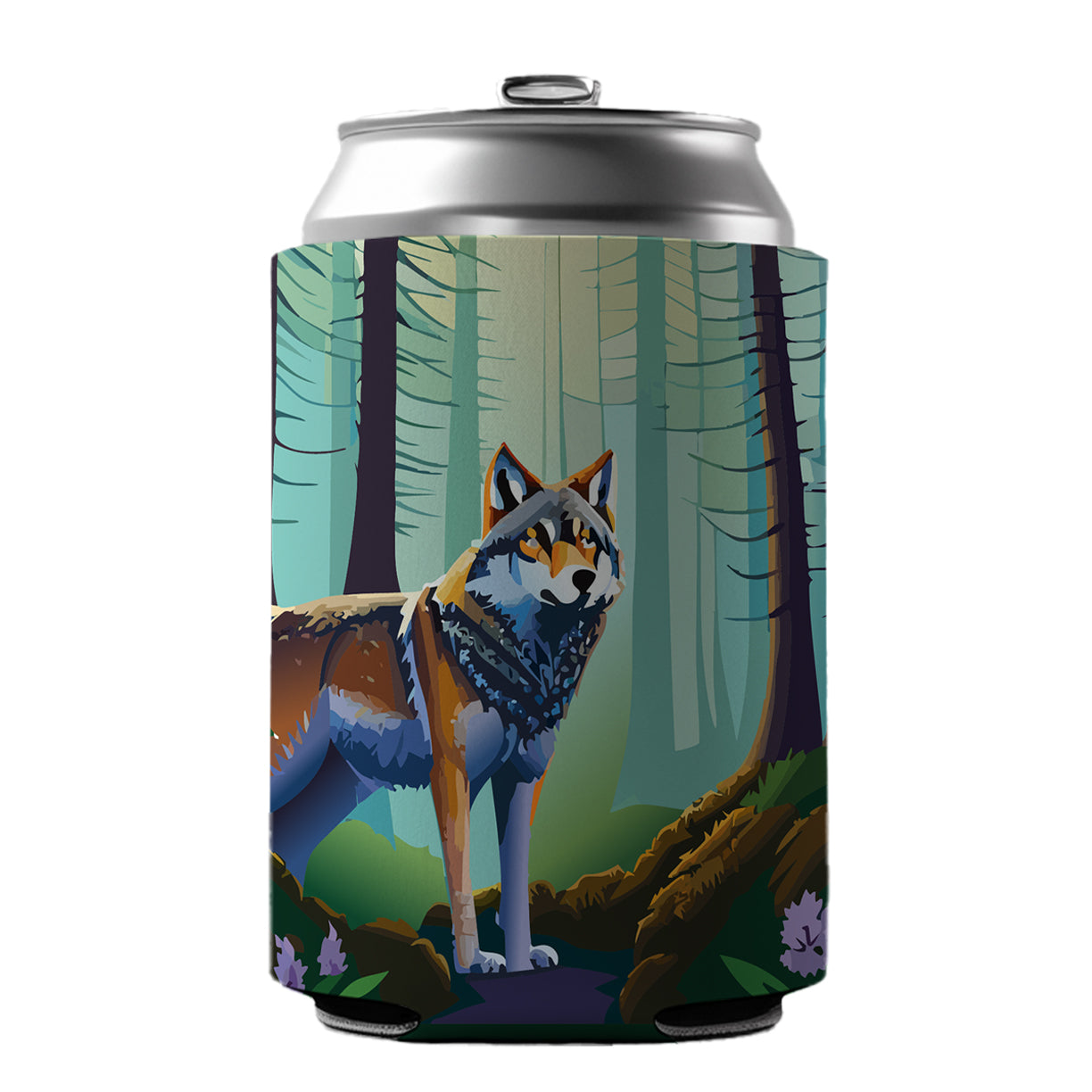 Wolf in Forest Woodland Wilderness Can Cooler Beer Soda Drink Insulated Holder Sleeve Hugger