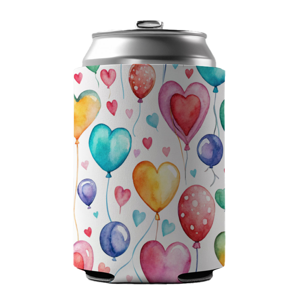 Balloons Hearts Colorful Watercolor Birthday Can Cooler Beer Soda Drink Insulated Holder Sleeve Hugger
