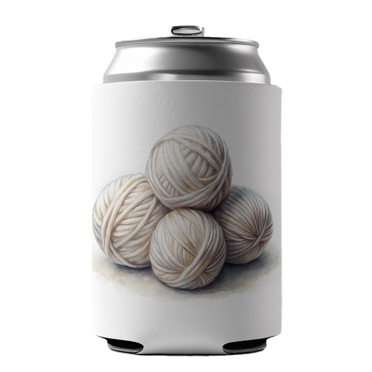 Balls Of White Yarn Knitting Crochet Watercolor Can Cooler Beer Soda Drink Insulated Holder Sleeve Hugger