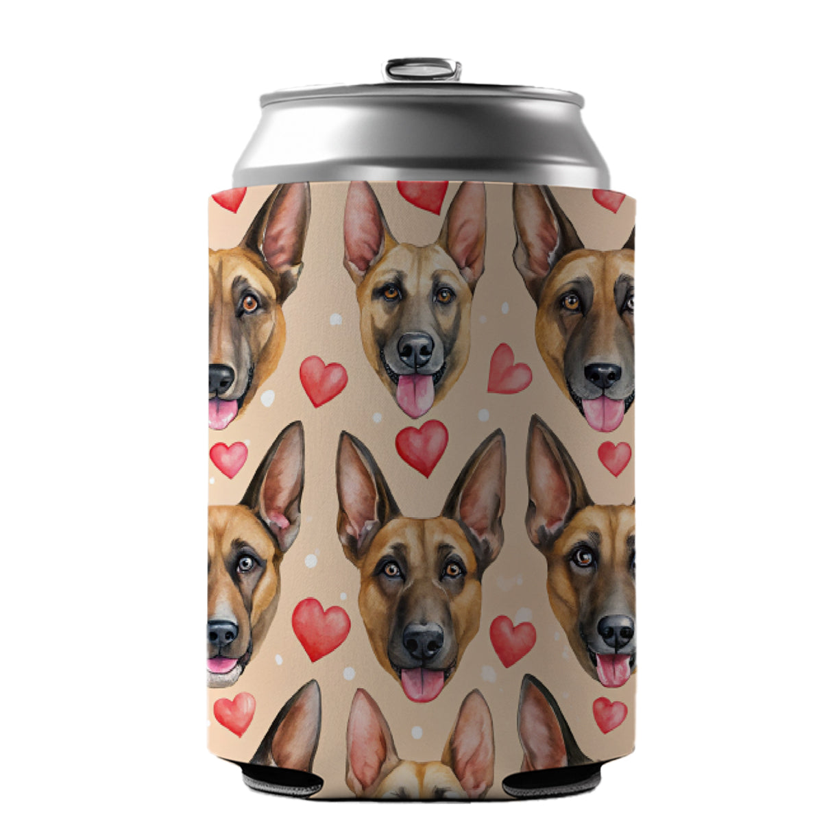 Belgian Malinois Dog Faces Hearts Can Cooler Beer Soda Drink Insulated Holder Sleeve Hugger
